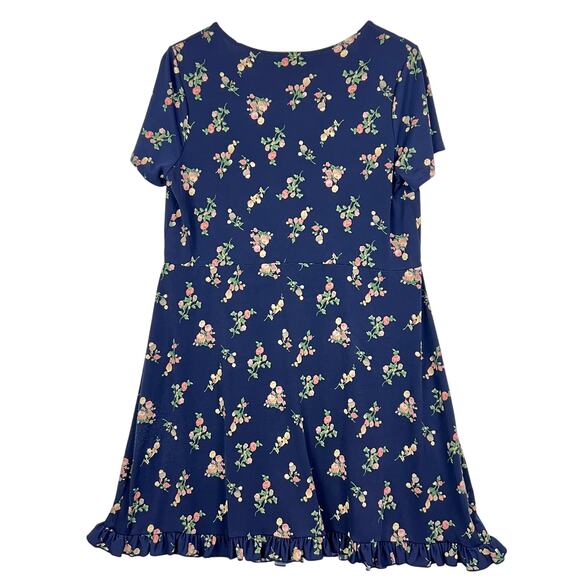 ModCloth Floral Ruffle Short Sleeve V-Neck Navy Floral Faux Wrap Womans Dress 1X - Picture 4 of 12